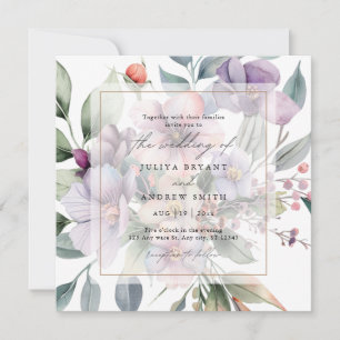 Elegant Watercolor floral   Wedding  Invitation