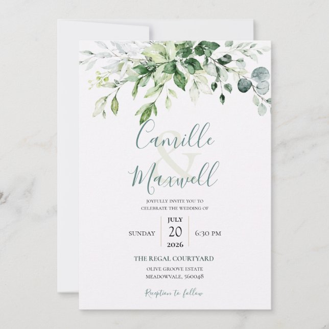 Elegant Watercolor Floral Wedding Invitation (Front)