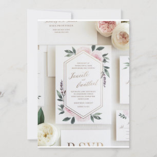 Elegant Watercolor Floral Wedding Invitation Blu