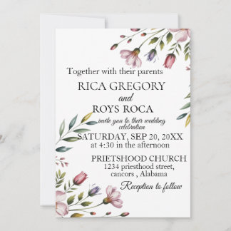 Elegant Watercolor Floral Wedding Invitation Card