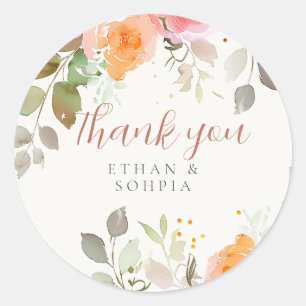 Elegant Watercolor Floral Wedding Invitation Classic Round Sticker