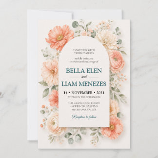 Elegant Watercolor Floral Wedding Invitation Templ