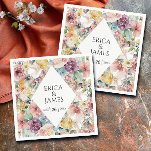 Elegant Watercolor Floral Wedding Napkin