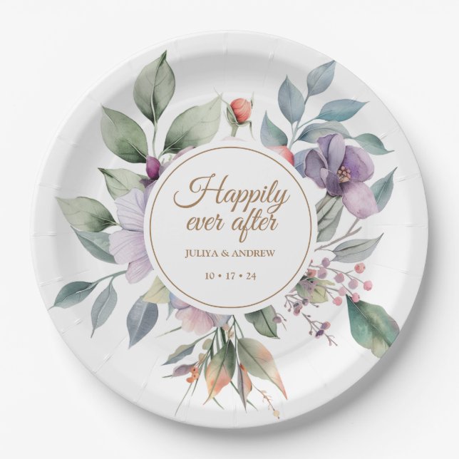 Elegant Watercolor floral wedding  Paper Plate (Front)