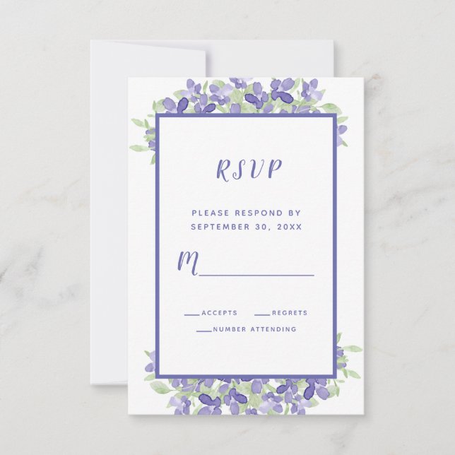 Elegant Watercolor Floral Wedding Periwinkle Blue RSVP Card (Front)