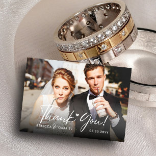 Elegant Watercolor Floral Wedding Photo Thank You Card