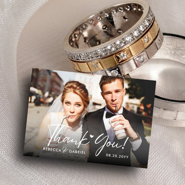 Elegant Watercolor Floral Wedding Photo Thank You Card (Creator Uploaded)