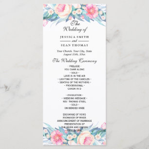 Elegant Watercolor Floral Wedding Program Programme