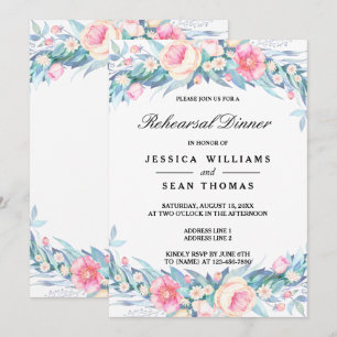Elegant Watercolor Floral Wedding Rehearsal Dinner Invitation