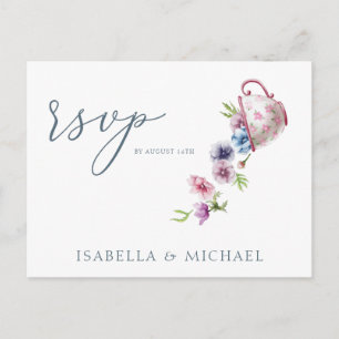 Elegant Watercolor Floral Wedding Rsvp Postcard