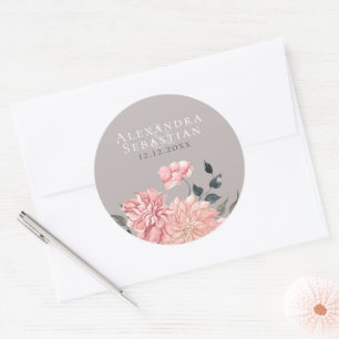 Elegant Watercolor Floral Wedding Save The Date Classic Round Sticker
