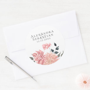 Elegant Watercolor Floral Wedding Save The Date Classic Round Sticker