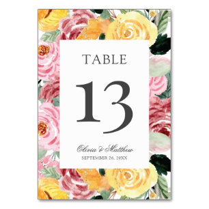 Elegant Watercolor Floral Wedding Table Number
