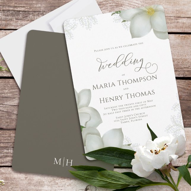 Elegant Watercolor Floral White Magnolia Flower Invitation (Creator Uploaded)