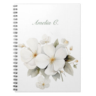 Elegant Watercolor Floral White Notebook