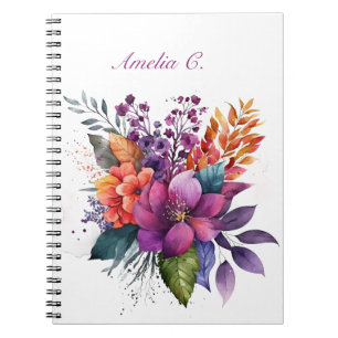 Elegant Watercolor Floral White Notebook