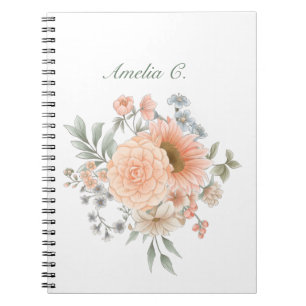 Elegant Watercolor Floral White Notebook