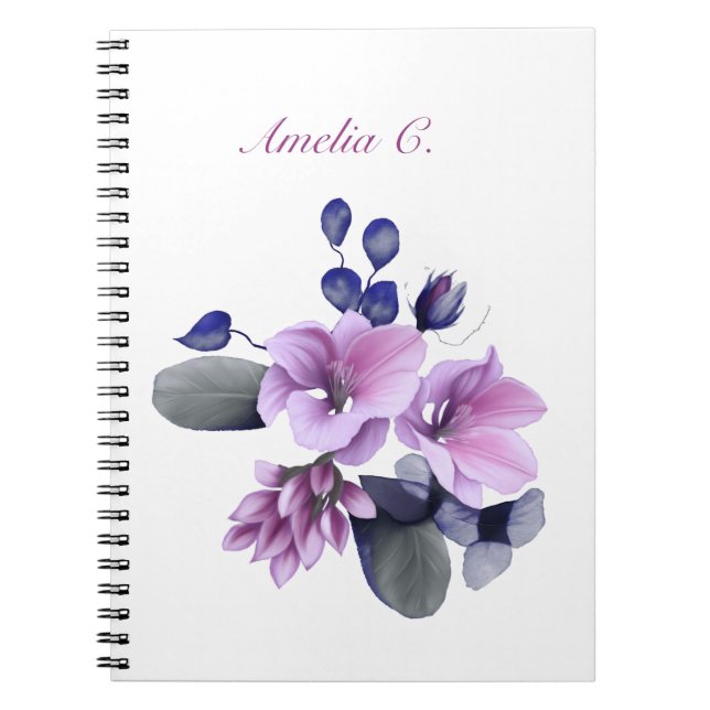 Elegant Watercolor Floral White Notebook (Front)