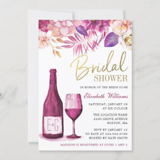 Elegant Watercolor Floral | Wine Bridal Shower Invitation