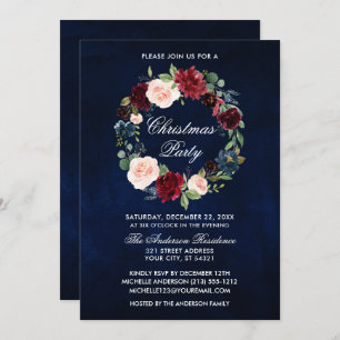 Elegant Watercolor Floral Wreath Christmas Party Invitation