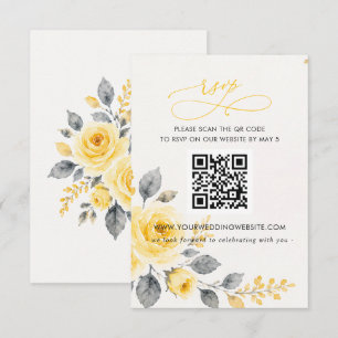Elegant Watercolor Floral Yellow Grey QR CODE RSVP Card