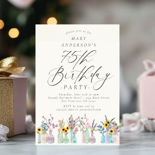 Elegant Watercolor Florals 75th Birthday Party  Invitation