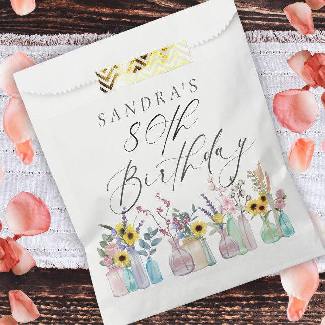 Elegant Watercolor Florals 80th Birthday  Favour Bags (Creator Uploaded)