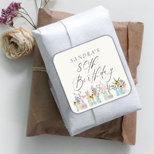Elegant Watercolor Florals 80th Birthday Square Sticker