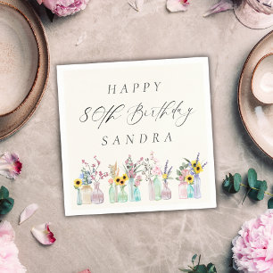 Elegant Watercolor Florals Happy 80th Birthday  Napkin