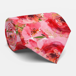 Elegant Watercolor Florals Pink Tie