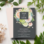 Elegant Watercolor Florals Wedding Save The Date<br><div class="desc">Beautiful bouquet of watercolor flowers - white and green hydrangeas,  pink and cream roses,  daisies,  small stems and leaves - create these wedding save the date cards with your details in chic lettering white lettering on a dark background. MATCHING items in our store.</div>