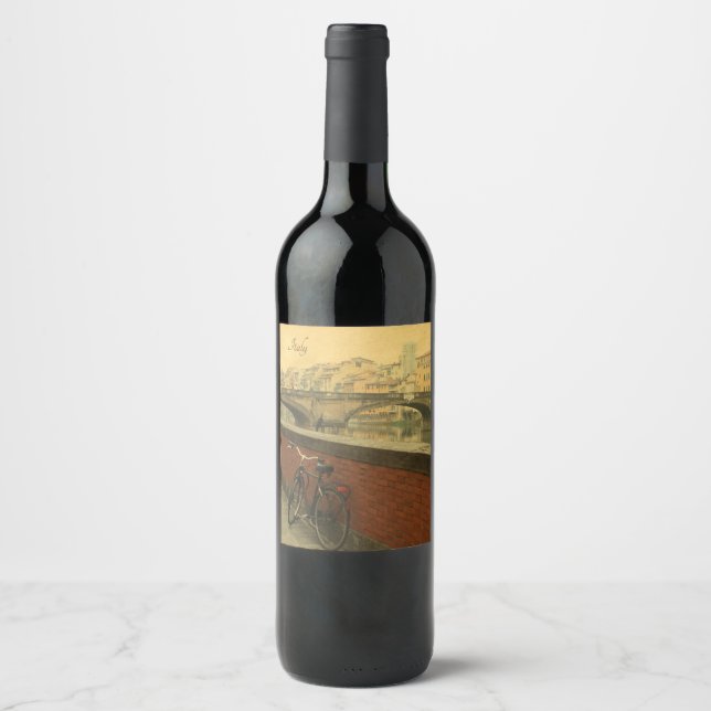 Elegant Watercolor Florence Ponte Vecchio  Wine Label (Front)