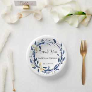 Elegant watercolor Flower blue Lily Floral Botanic Paper Plate