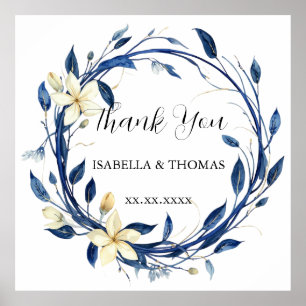 Elegant watercolor Flower blue Lily Floral Botanic Poster