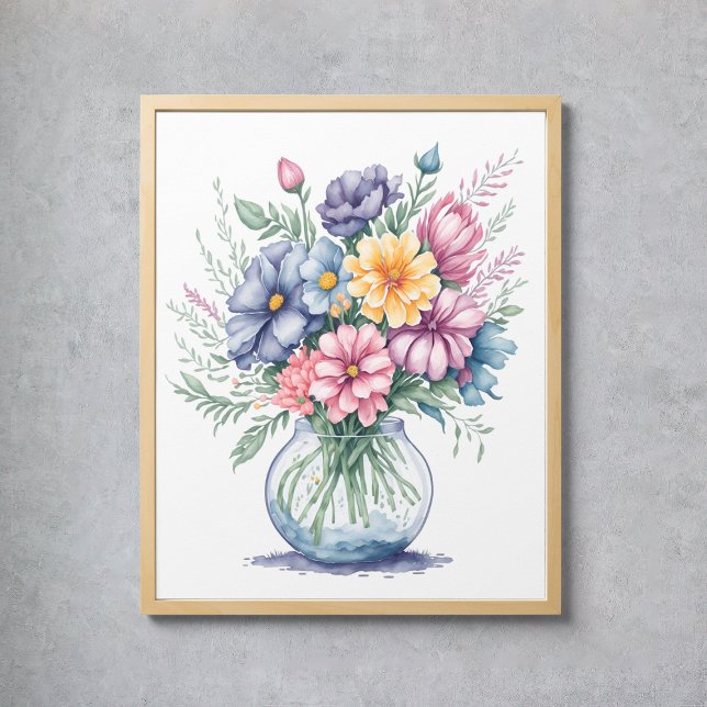 Elegant Watercolor Flower Bouquet Wildflowers Art Poster (Elegant Watercolor Flower Bouquet Wildflowers Art Poster
)