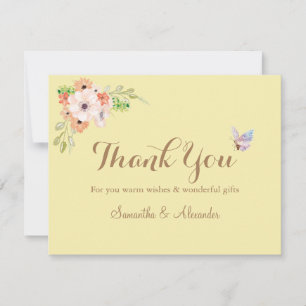 Elegant Watercolor Flower butterfly Thank You card