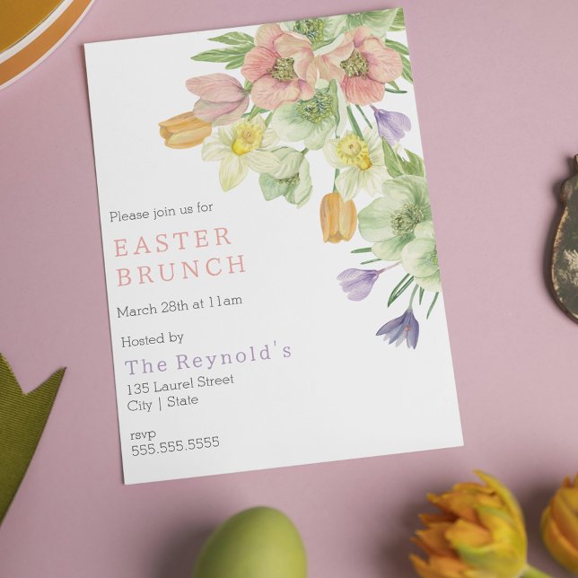 Elegant Watercolor Flower Easter Brunch Invitation (Elegant Watercolor Flower Easter Brunch Invitation
)