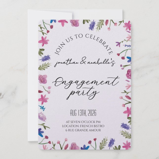 Elegant Watercolor Flower Engagement Celebration Invitation (Front)