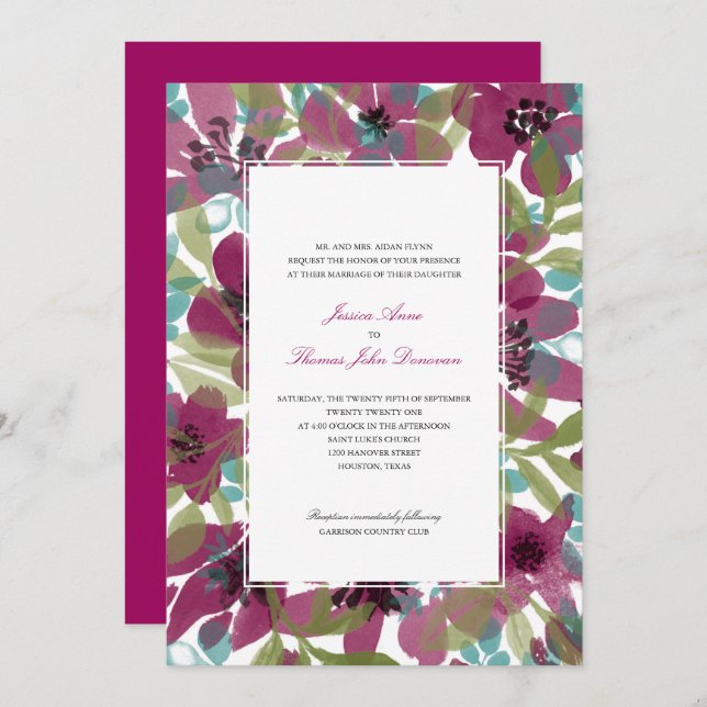 Elegant Watercolor Flower Garden | Wedding Invitation (Front/Back)