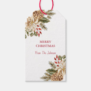Elegant Watercolor Flower Pines Gift Tags