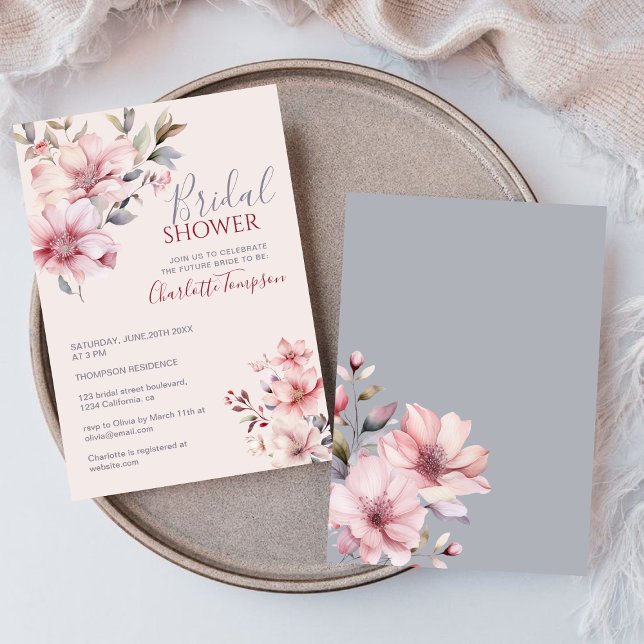 Elegant Watercolor Flower Soft Pink Bridal Shower  Invitation (Creator Uploaded)