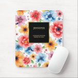 Elegant watercolor flowers black gold professional mouse pad<br><div class="desc">Elegant watercolor flowers black gold boho professional mouse pad.
You can add your own name and text at the front to personalise.</div>