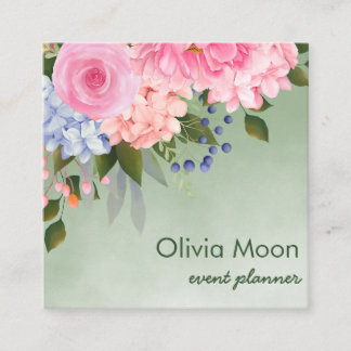 Elegant watercolor flowers border square business card