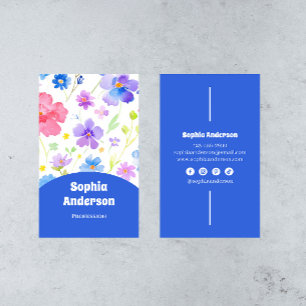 Elegant Watercolor Flowers - Chic Vertical  Business Card