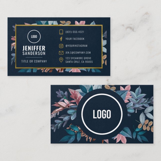 Elegant Watercolor Flowers Custom Social Media Business Card (Front/Back)