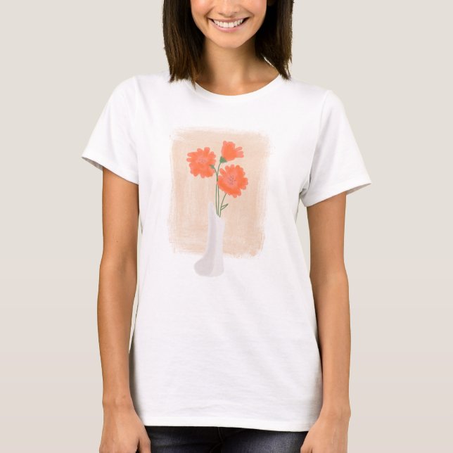 Elegant Watercolor Flowers in Vase T-Shirt (Front)