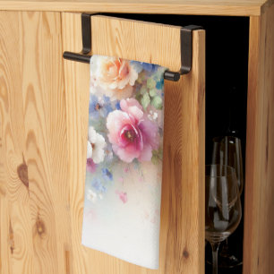 Elegant Watercolor Flowers Painting Template Tea Towel