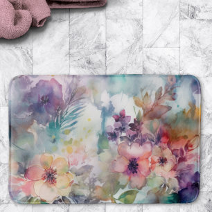 Elegant Watercolor Flowers Pattern  Bath Mat
