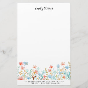 Elegant Watercolor Flowers Personalize Text Stationery