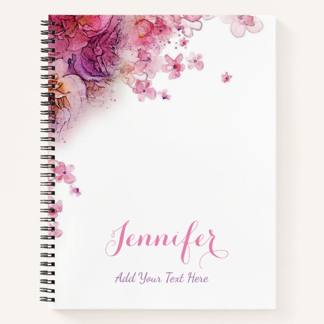 Elegant Watercolor Flowers Roses Template Modern Notebook (Front)